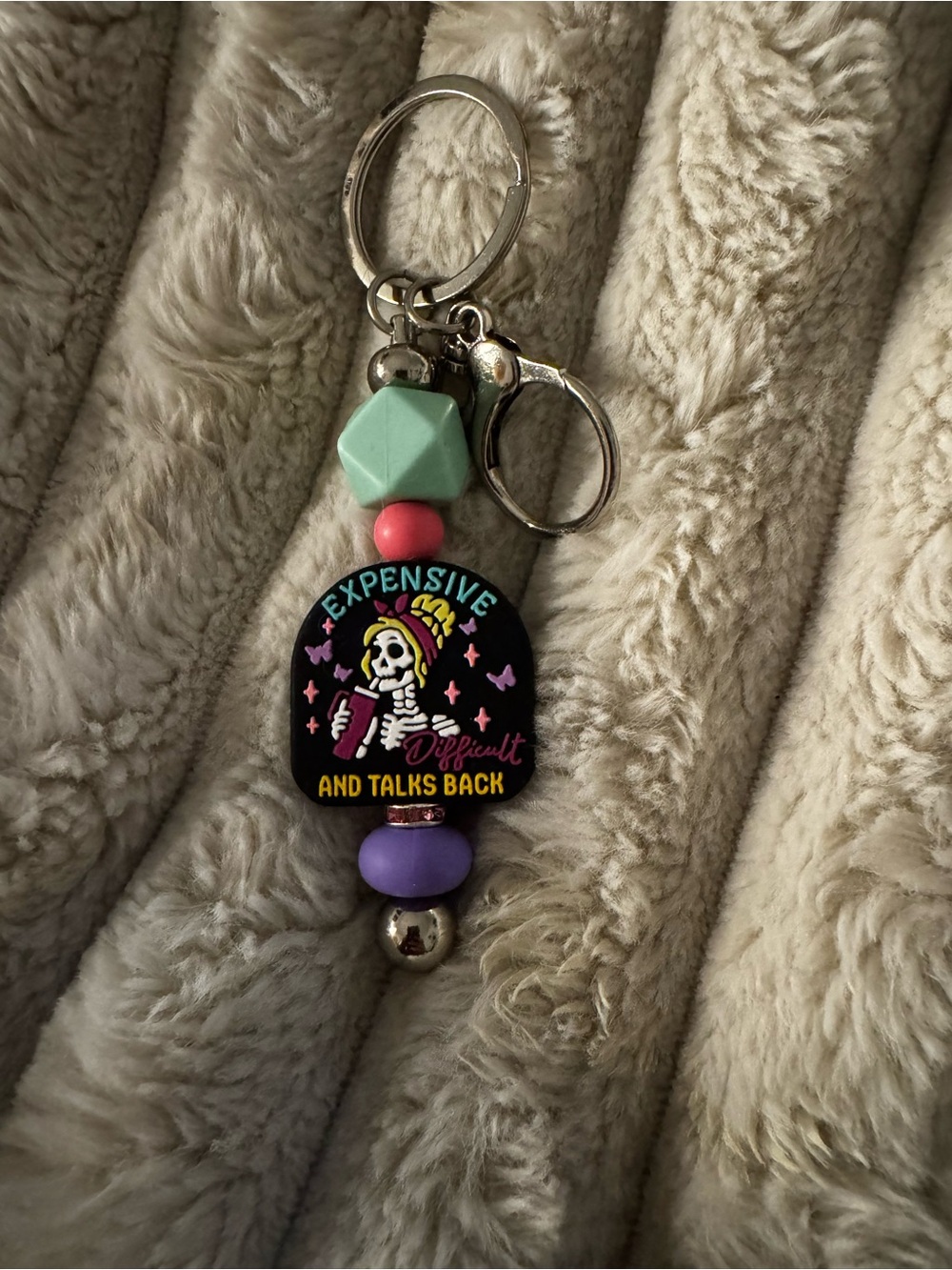 Beaded Keychain Charm - Multicolor 'Expensive and Talks Back'
